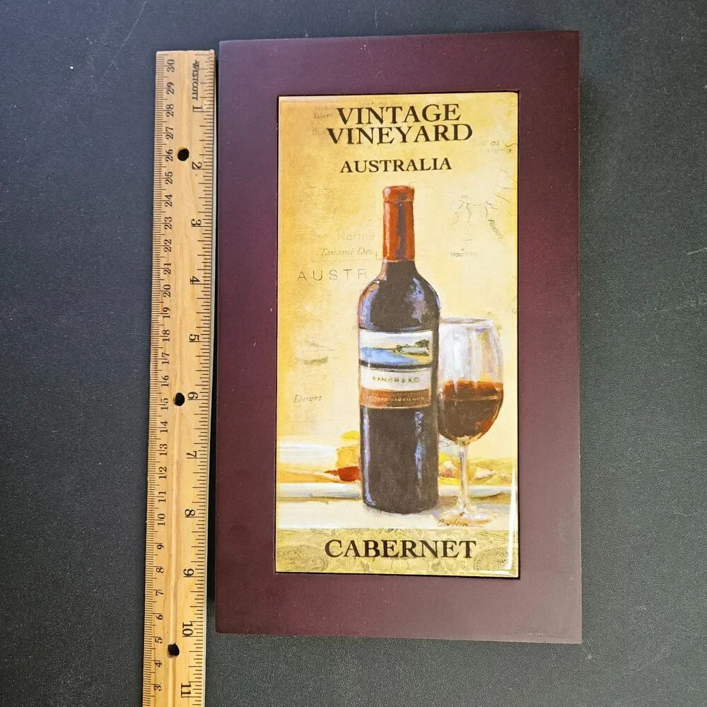 Vintage Vineyard Decor Australia Cabernet, California Chardonnay Tile & Wood